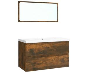 Mokuyary Muebles de baño Roble ahumado Madera de ingeniería Mueble de almacenamiento Armario para cuarto de baño, espacios pequeños -F