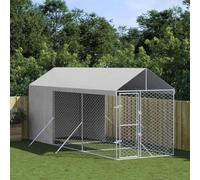 Mokuyary Perrera para perros al aire libre con techo plateado, 2 x 6 x 2,5 m, acero galvanizado, caseta para perros al aire libre, parque para cachorros para jardín B
