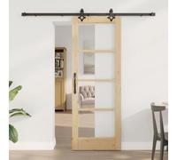Mokuyary Puerta Corredera Natural y negro 73,5 x 198,5 cm interior Puerta Corredera con Herrajes, para Baño, Salón, Sala de Estar, dormitorio