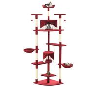 Mokuyary Rascador con poste rascador de sisal, 203 cm, rojo y blanco, torre para gatos interior, árbol trepador para animales, dormitorio, sala de estar