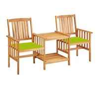 Mokuyary Sillas de jardín con mesa de té y cojín, madera maciza de acacia, conjunto de sillas con mesa, muebles de balcón, muebles de jardín para balcón/terraza/jardín, verde brillante