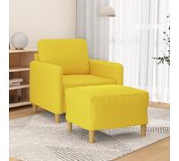 Mokuyary Sillón con taburete, color amarillo claro, 60 cm, de tela, con taburete, moderno, con reposabrazos, para salón, dormitorio