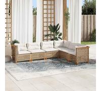 Mokuyary Sofá de jardín 6 delg. Sofá de jardín con almohada beige poliratán salón sofá muebles de jardín para balcón terraza sin mesa material material M326K862