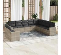 Mokuyary Sofá de jardín de 10 piezas, sofá de jardín con cojín, gris claro, salón de poliratán para sofá, muebles de jardín, para balcón, terraza, sin mesa, M321K162