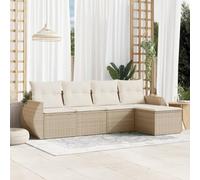 Mokuyary Sofá de jardín de 5 delg. Sofá de jardín con cojín, beige, poliratán lounge, sofá, muebles de jardín, para balcón, terraza, sin mesa, M325K625