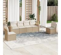 Mokuyary Sofá de jardín de 6 dlg. Sofá de jardín con cojín, beige, poliratán lounge, sofá, muebles de jardín, para balcón, terraza, sin mesa M321K798