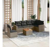 Mokuyary Sofá de jardín de 7 piezas con cojines gris de polirratán para balcón, terraza, 3 piezas centrales + mesa + esquinero
