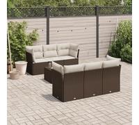 Mokuyary Sofá de jardín de 7 piezas con cojines marrón de polirratán, muebles de jardín para balcón, terraza, jardín, mesa + 4 piezas angulares + 2 piezas centrales