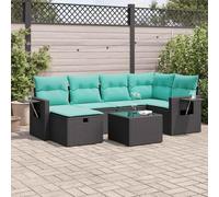 Mokuyary Sofá de jardín de 7 piezas para banco de jardín con cojín negro poliratán lounge sofá muebles de jardín para balcón terraza con almacenamiento M332K493
