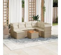 Mokuyary Sofá de jardín de 8 piezas. Sofá de jardín con cojín de poliratán beige sofá sofá muebles de jardín para balcón terraza 3X parte central + 3X esquina + reposapiés + mesa M325K093