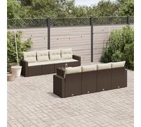 Mokuyary Sofá de jardín de exterior de 9 piezas con cojín de poliratán marrón resistente a la intemperie, muebles de salón fáciles de limpiar, para terraza, balcón marrón y crema