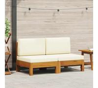 Mokuyary Sofás centrales de 2 unidades con cojines de color blanco crema de madera maciza de acacia, muebles de salón para exteriores, fácil de limpiar, resistentes a la intemperie, para terraza