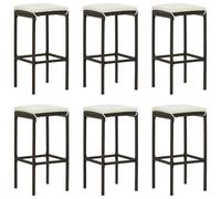 Mokuyary Taburetes de bar con cojines, juego de 6 taburetes de barra de resina trenzada marrón, silla de cocina para comedor, encimera