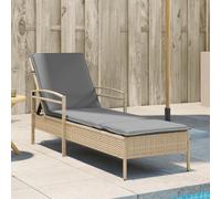 Mokuyary Tumbona con cojín beige 63 x 200 x 81 cm de poliratán, tumbona de playa con respaldo ajustable en 3 posiciones, para jardín, balcón, terraza, camping, playa, piscina