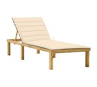 Mokuyary Tumbona con cojín de color crema, madera de pino impregnada, con cojín de asiento, sillón de jardín, tumbona para interior, uso exterior, color crema