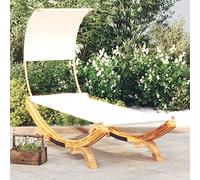 Mokuyary Tumbona con Dosel Madera Maciza Curvada Crema 100x200x126 cm | tumbona de jardín,baño de sol,muebles,para playa,terraza,balcón