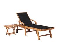 Mokuyary Tumbona con mesa y cojín de madera maciza de teca con respaldo y reposapiés ajustables, con ruedas, tumbona de jardín para jardín, balcón, terraza, camping, piscina -D