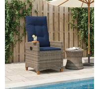 Mokuyary Tumbona con plato de té, 62 x 64 x 112 cm, poliratán para exteriores, sillón, sillón, sillón, terraza, jardín, balcón, gris y azul marino