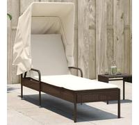 Mokuyary Tumbona con techo marrón de poliratán, tumbona de playa con respaldo ajustable en 4 posiciones, para jardín, balcón, terraza, camping, playa, piscina