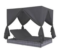 Mokuyary - Tumbona de jardín con cortinas de resina trenzada, color gris, respaldo ajustable en 7 posiciones, baño de sol, muebles para playa, terraza, balcón