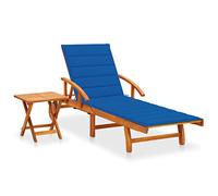 Mokuyary - Tumbona de jardín con mesa y cojín de madera de acacia, respaldo y reposapiés ajustable, con ruedas para baño de sol, muebles para playa, terraza, balcón -A11
