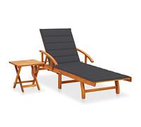 Mokuyary - Tumbona de jardín con mesa y cojín de madera de acacia, respaldo y reposapiés ajustable, con ruedas para baño de sol, muebles para playa, terraza, balcón -A1