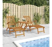Mokuyary Tumbona de jardín con reposapiés y mesa de madera maciza de acacia, silla de jardín, tumbona de playa para jardín y piscina, duradera, para exteriores, modelo 2 sillones + mesa