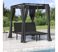 Mokuyary - Tumbona doble con cortinas laterales y superiores, tumbona de jardín, respaldo ajustable, baño de sol, muebles para playa, terraza, balcón