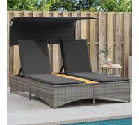 Mokuyary Tumbona doble con techo y cojines gris de poliratán, tumbona de playa con respaldo ajustable en 5 posiciones, para jardín, balcón, terraza, camping, playa, piscina