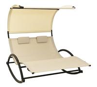 Mokuyary - Tumbona doble con toldo, tejido crema, tumbona de jardín, baño de sol muebles para playa, terraza, balcón