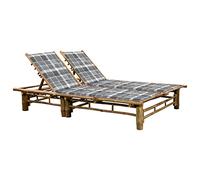 Mokuyary Tumbona para 2 personas con cojines de bambú, con cojín de asiento, para interior y exterior, diseño de cuadros grises