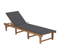 Mokuyary Tumbona plegable con cojín de madera maciza de acacia, tumbona de relax con cojín de asiento, sillón de jardín, tumbona para interior, uso exterior, antracita