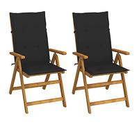 Mokuyary Tumbonas de jardín 2 unidades, con cojín de madera maciza de acacia, para exteriores, con reposabrazos, para terraza/jardín/balcón, color negro, 120 x 50 x 3 cm