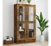 Mokuyary Vitrina de Cristal,Vitrina Salón,Aparador Comedor,Estantería Oficina,con Estantes Puertas,Vitrina Madera contrachapada Roble Ahumado 82,5x30,5x150 cm