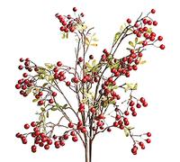 Mokyler 4 púas de bayas artificiales de tallo largo, tallos de bayas rojas de 27.5 pulgadas, ramo de bayas artificiales para centro de mesa, jarrón, decoración navideña del hogar