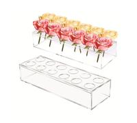 Mokylor Florero Rectangular de Acrílico, Centro de Mesa Floral Acrílico para Decoración de Mesa de Comedor, Arreglo Floral Decorativo Moderno, Soporte de Flores bajo con(2 Piezas 12 Agujeros)