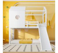 Mokylor - Litera para 2 niños, cama Loft Antifall con escalera y tobogán de diseño Montessori Tree House Cot Cabin Frame for Twin, pino Wood Slatted Frame