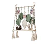 Mokylor Macramé Estante para Colgar en la Pared, Estantes para Colgar Plantas de Pared Boho con Hojas Tejidas Hechas a Mano Estante de Exhibición de Almacenamiento de Madera (39cm)