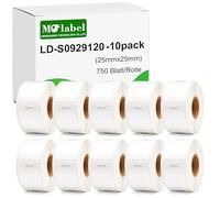 Molabel - 12 rollos de etiquetas pequeñas versátiles, compatibles con DYMO S0929120, 25 mm x 25 mm, 9000 etiquetas autoadhesivas, adecuadas para DYMO LabelWriter