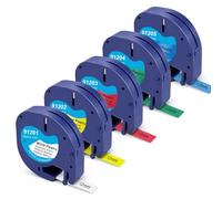 Molabel 5 cintas de colores compatibles con Dymo LetraTag, 12 mm x 4 m, 5 | Compatible con LT-100H LT-100T XR XM 200B, Negro sobre Blanco Amarillo Rojo Verde Azul