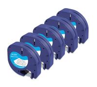 Molabel 91221, 5 unidades, negro sobre blanco, 12mm x 4m, compatible con Dymo Letratag 91221, 91201 y S0721660, alternativa para etiquetas Dymo LetraTag.