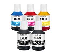 Molabel Tinta Compatible con Canon GI-56 - Pack de 5 (2 Negro, 1 Cian, 1 Magenta, 1 Amarillo), Apto para impresoras MAXIFY GX7050, GX6050, GX5050, GX4050, GX3050.