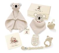 MolaBoo® Canastilla Bebé Recién Nacido - Cesta Regalo Bebe Completo con Caja Lista para Regalar | 100% Algodón Orgánico (GOTS) + Doudou, Babero, Sonajero, Mordedor, Cadena y Portachupete.