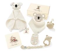 MolaBoo® Canastilla Bebé Recién Nacido - Cesta Regalo Completa con Caja Lista para Regalar | 100% Algodón Orgánico (GOTS) + Doudou, Babero, Sonajero, Mordedor, Cadena y Portachupete