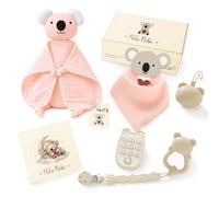 MolaBoo® Canastilla Bebé Recién Nacido Niña - Cesta Regalo Completa con Caja Lista para Regalar | 100% Algodón Orgánico (GOTS) + Doudou, Babero, Sonajero, Mordedor, Cadena y Portachupete