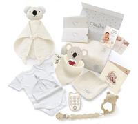 MolaBoo Canastilla Regalo Bebé Recién Nacido Completa con Ropa, Cesta Bebé con Doudou, Manta Muselina, Body y Gorro, Babero, Mordedor, Sonajero, 100% Algodón Orgánico GOTS - Lista para Regalar