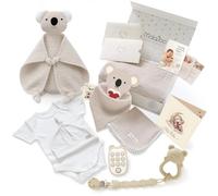 MolaBoo Canastilla Regalo Bebé Recién Nacido Completa con Ropa, Cesta Bebé con Doudou, Manta Muselina, Body y Gorro, Babero, Mordedor, Sonajero, 100% Algodón Orgánico GOTS - Lista para Regalar