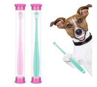Molain 2 cepillos de dientes de perro de 360 grados, cepillos de dientes de silicona suave para mascotas con cajas de almacenamiento, cepillo de dientes para gato, kit de limpieza de dientes de perro