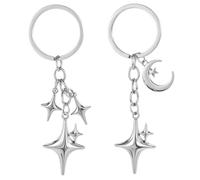 Molain 2 llaveros de estrella y luna, accesorios estéticos, llavero de acero inoxidable Y2K, llavero para bolso, rosado, (Moon Star), talla única