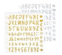 Molain 810 calcomanías autoadhesivas con purpurina dorada y plateada, 10 hojas impermeables de números de letras del alfabeto, calcomanías para decoración de aula, negocios, manualidades (estilo 1)